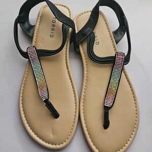 Torrid Black Sandals with Rainbow Rhinestones